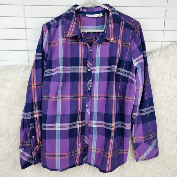 St. John's Bay Tops - St. John's Bay Plaid Cotton Button Down Shirt